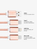 Rose Gold 3-in-1 Charging Cable Keychain