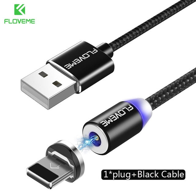 FLOVEME 1M Magnetic Charge Cable , Micro USB Cable For iPhone XR XS Max X Magnet Charger USB Type C Cable LED Charging Wire Cord