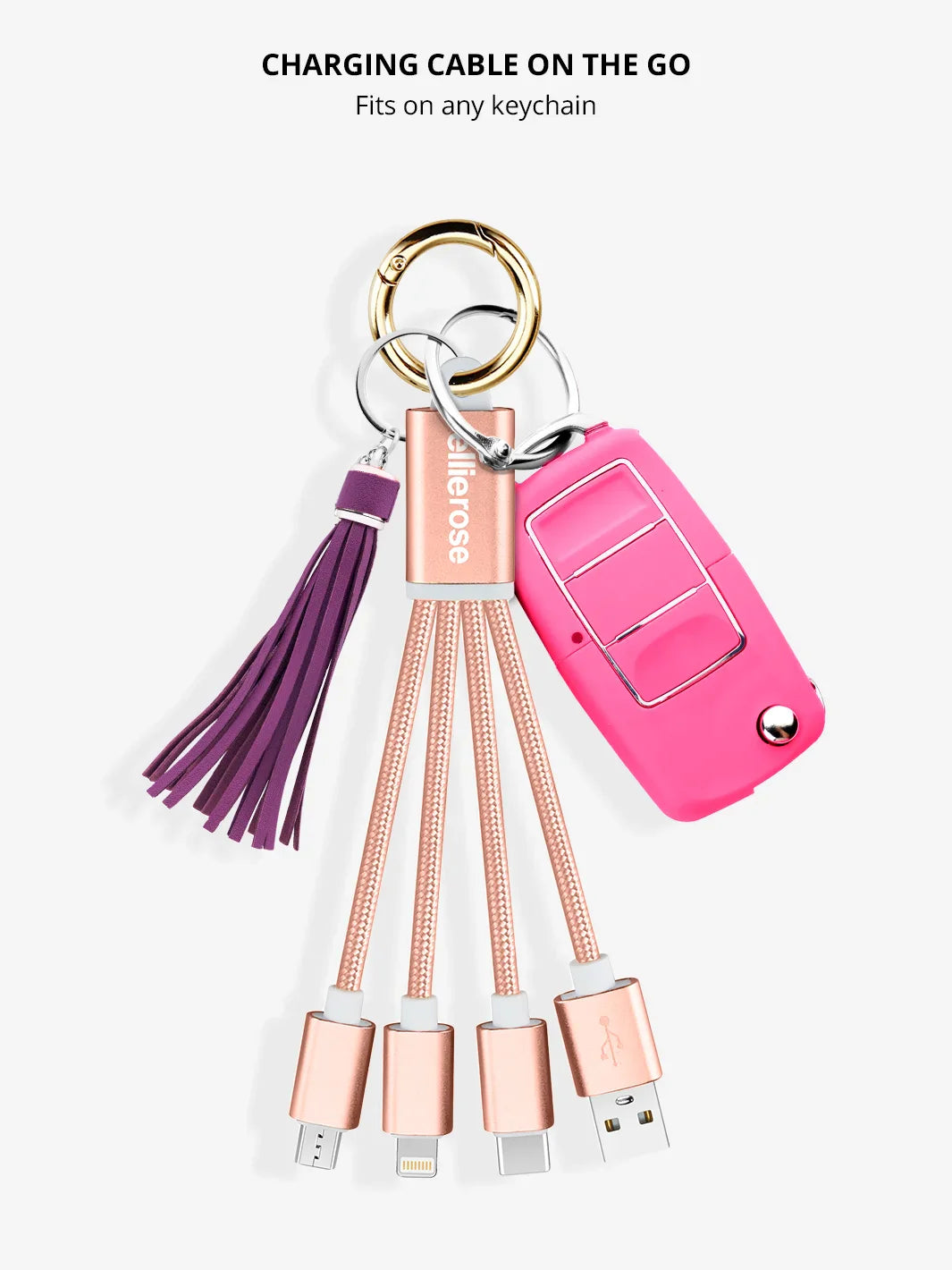 Rose Gold 3-in-1 Charging Cable Keychain