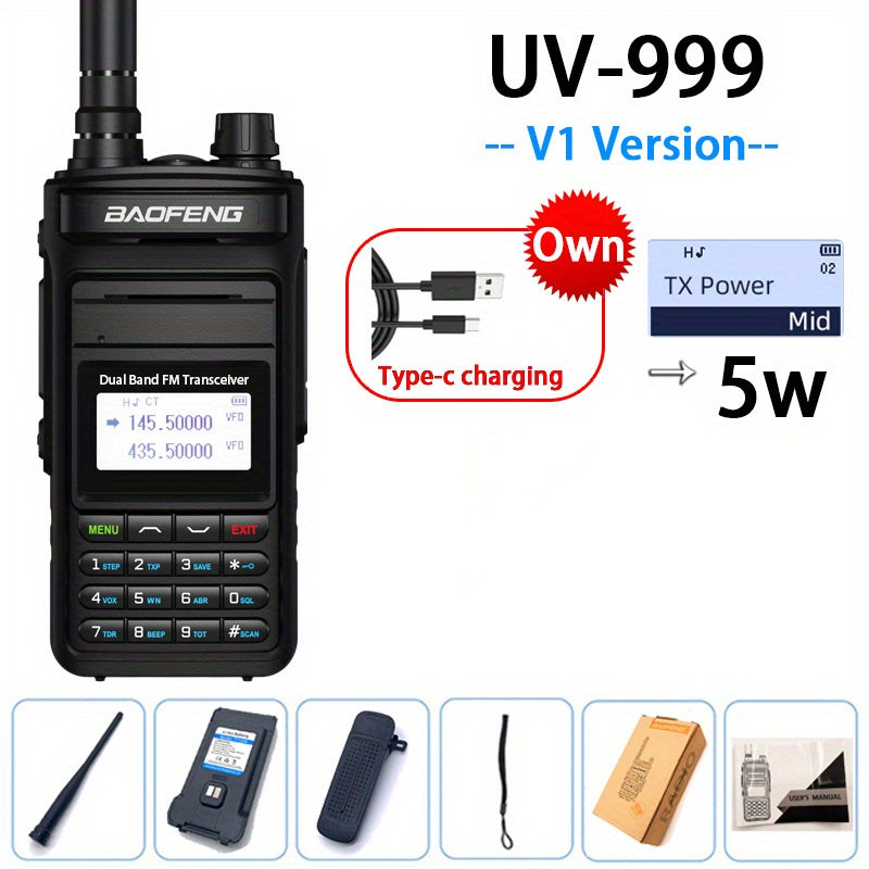 2023 BAOFENG New UV999 Pro Max 10W V2 Professional 999 Channels Walkie Talkie Type-C Fast Charger Long Range Dual Band UHF VHF Two Way Radio Upgrade Handheld Transceiver