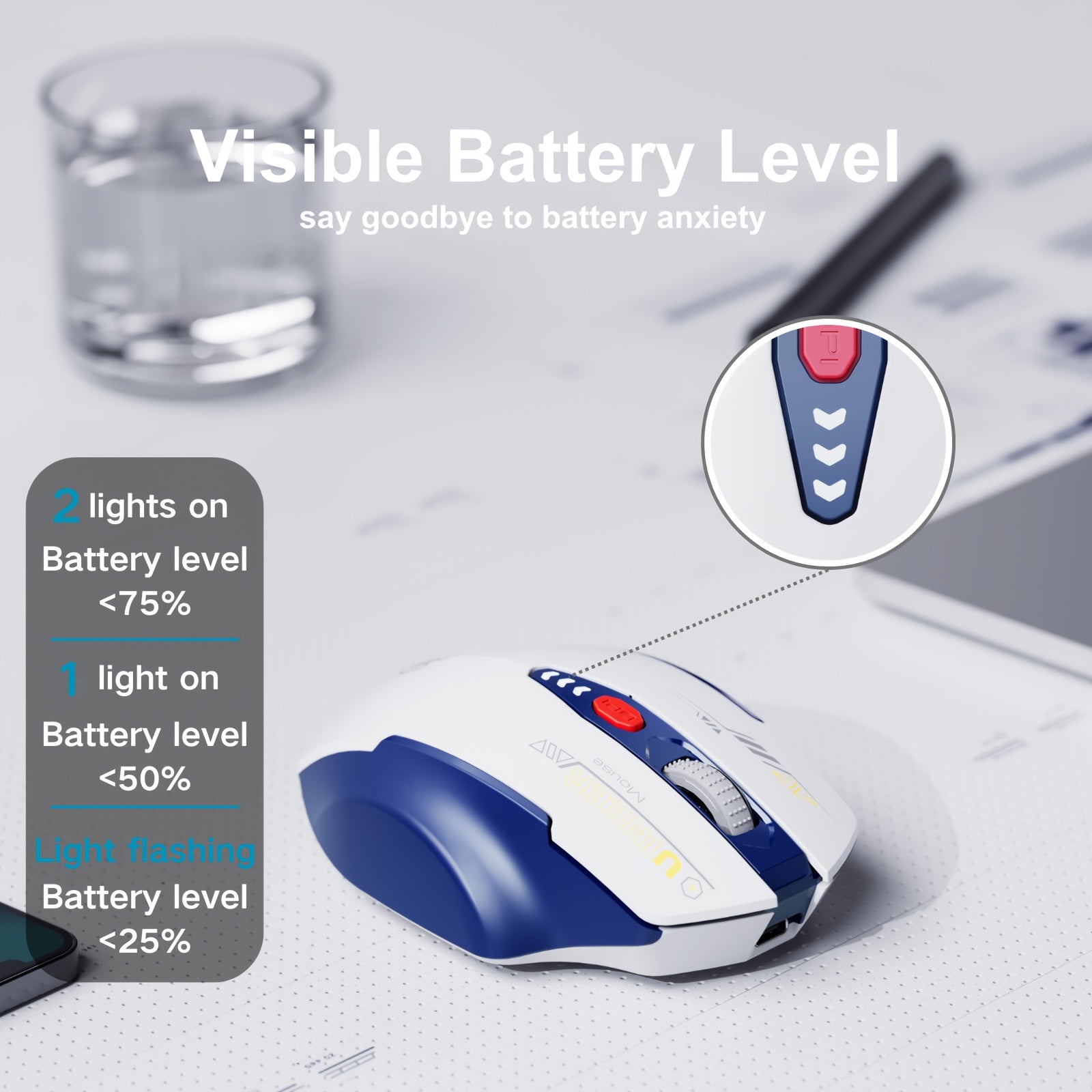2.4G Wireless Optical Mouse with Rechargeable Battery, 4 DPI Levels, Visible Battery Display, USB Compatible for Laptop and PC - Yellow, Wireless Mouse for Laptop, Upgraded, Computer