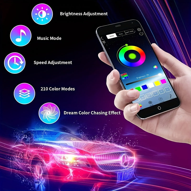 [RGB Car LED Lights] 4pcs RGB Car LED Light Strips - Universal Car LED Base Lights with APP, Music Mode, Wireless Remote Control - Car Decorative Light Strips for Camping, Travel, LED Christmas Light