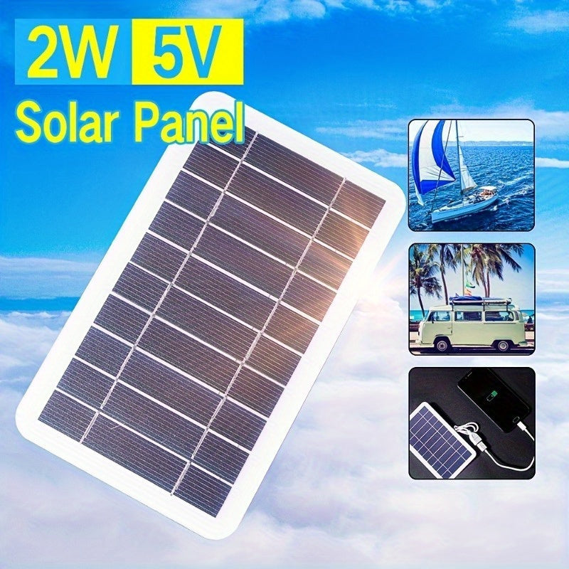 1PC Universal USB Solar Charger Panel 2W 5V, Portable Waterproof Outdoor Solar Charging for Travel & Camping, Compatible with Phones, Power Banks, Flashlights, Fans - Female to Male Connector