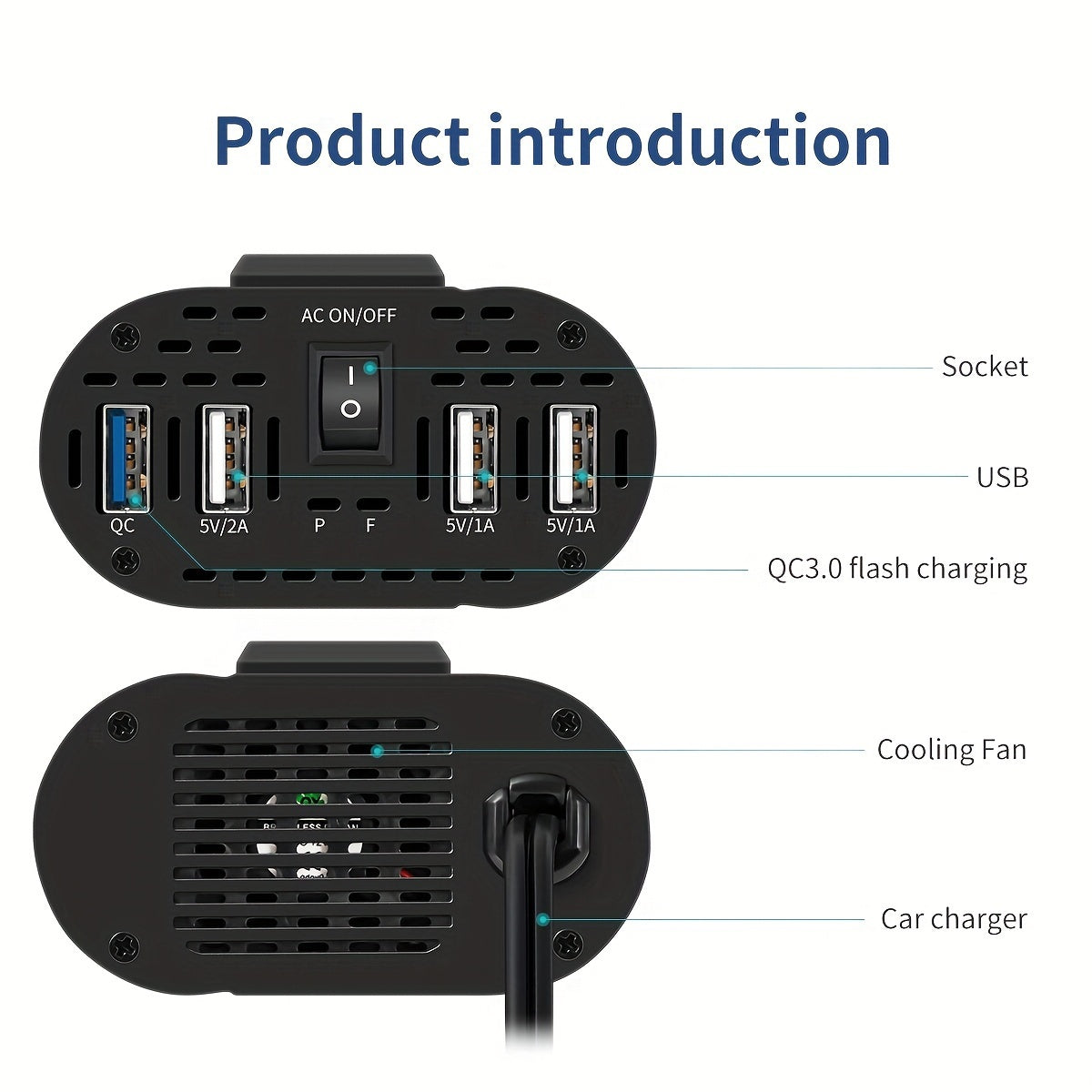 [500W Peak Power] 500W Car Power Inverter Converter - DC 12V to AC 110V, LCD Display, Dual AC Outlets, 4 USB Car Chargers - For Cars, Homes, Laptops, Trucks