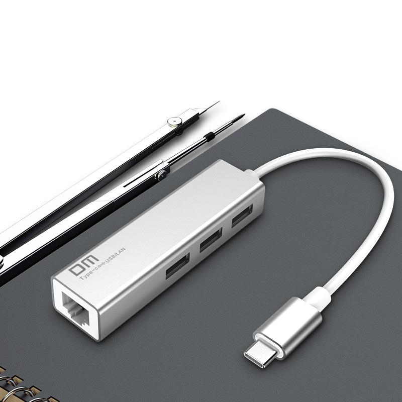 DM USB C to Ethernet  with Type C USB 2.0 HUB 3 Ports RJ45 Network Card Lan Adapter for Macbook USB-C Type