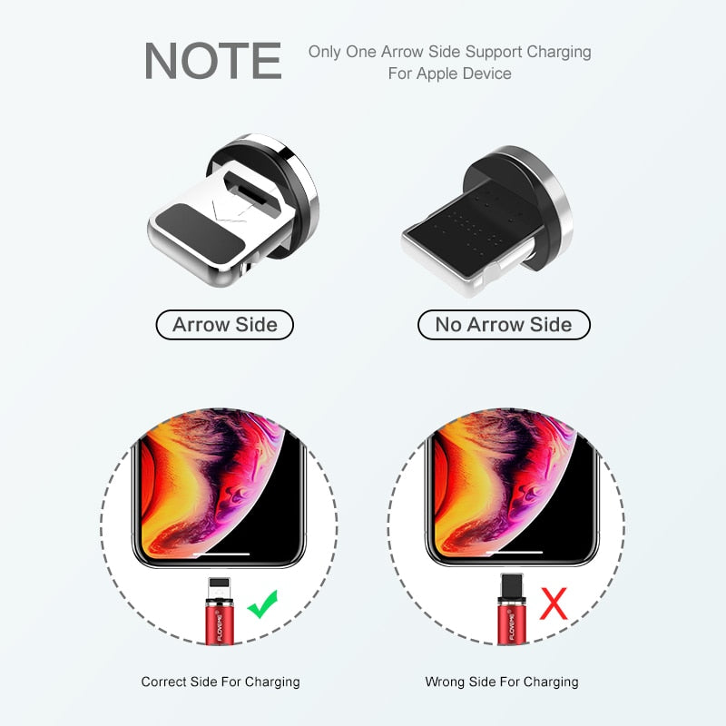 FLOVEME 1M Magnetic Charge Cable , Micro USB Cable For iPhone XR XS Max X Magnet Charger USB Type C Cable LED Charging Wire Cord