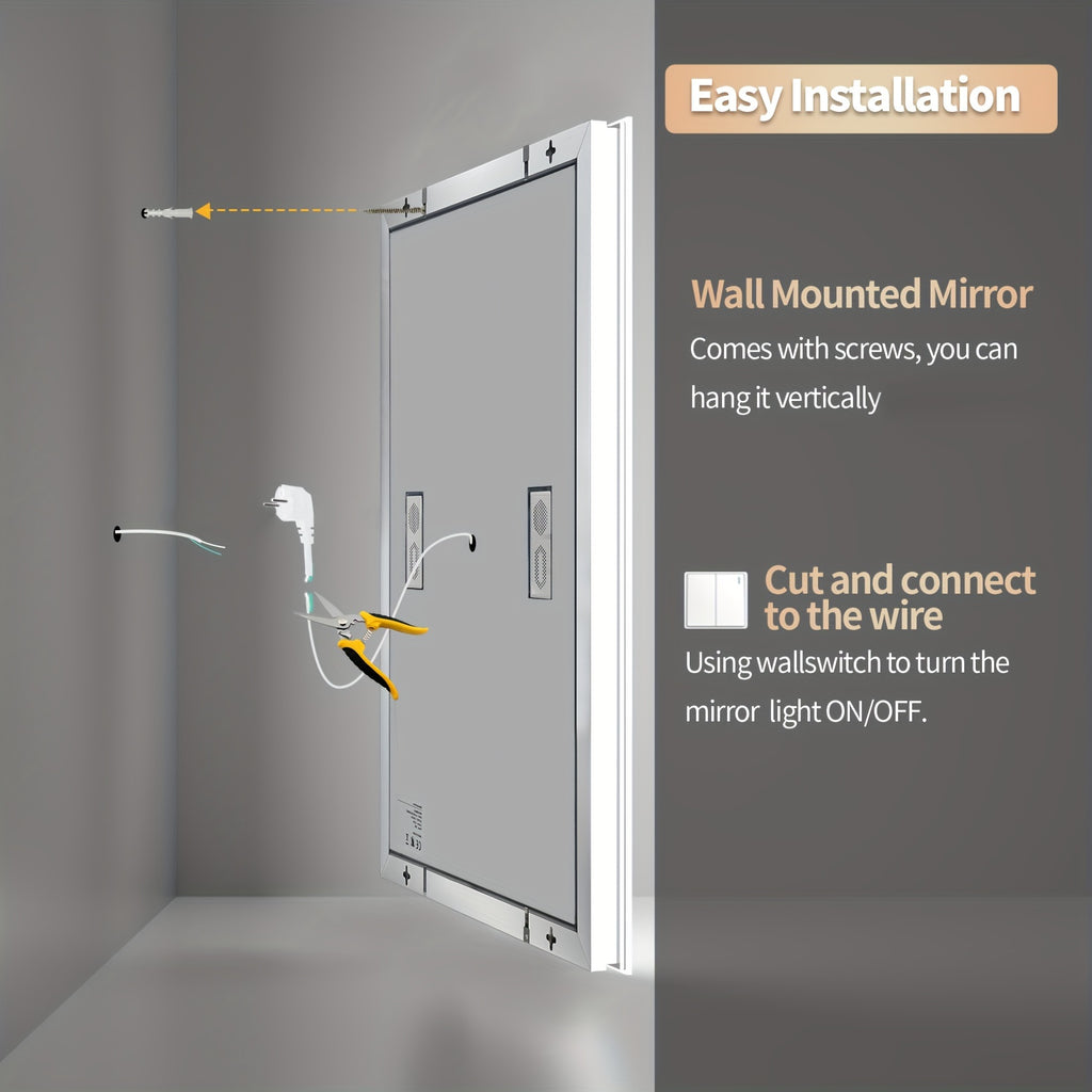 28" X 36" LED Lighted Bathroom Mirror Lighted Bathroom Music Mirror With Dual LED Light Strips Smart Wall Vanity Mirror, Front-lit, Dimming, Date And Time