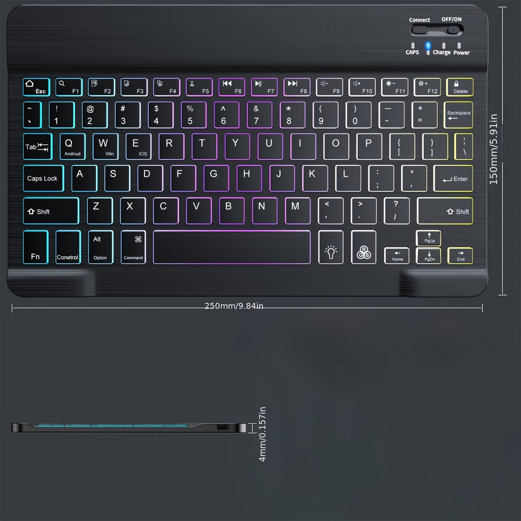 ELFO LARANJA Rainbow RGB Wireless Keyboard - Ergonomic, Rechargeable Wireless Keyboard for Tablets & Smartphones, Compatible with iOS 13+, for Android, Windows