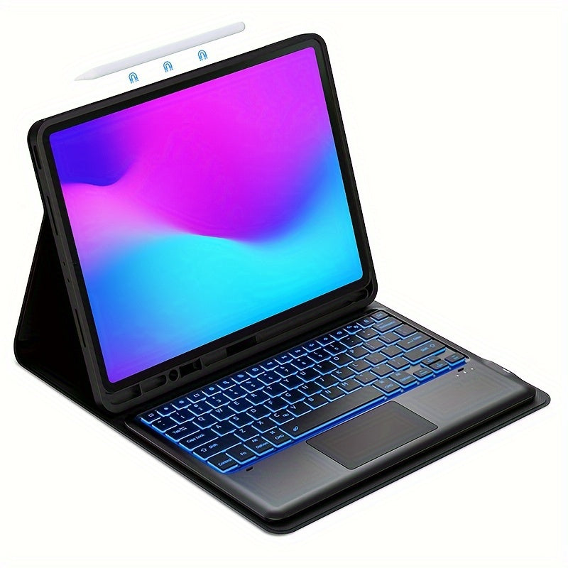12.9" Case With Keyboard For IPad Pro (iPad Not Included) Keyboard With Trackpad 7 Color Backlit, Detachable Wireless Keyboard Compatible For IPad Pro 12.9 6th Generation 2023, 5th Gen, 4th Gen, 3rd Gen, Black