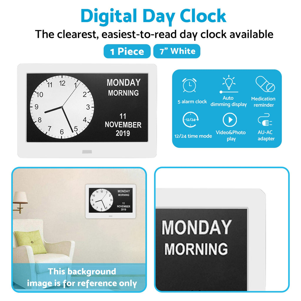 7 inch  LED Large Digital Day Clock Calendar Dementia Date Week Month Year Time Wall