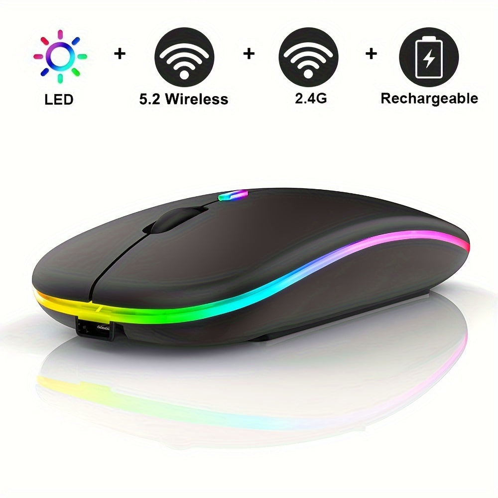 BalanceFit Rechargeable Wireless LED Mouse - Dual-Mode Wireless 5.2 & USB, Silent, Portable, Optical, Ambidextrous Design for Laptops/Desktops/Tablets, Windows 10 Compatible, Wireless Mouse for Laptop