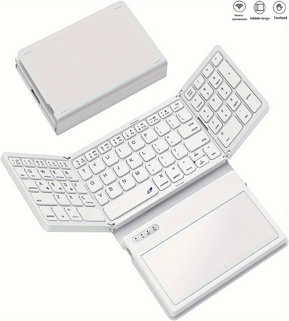 1pc JOMAA Compact Folding Wireless Keyboard for iPad Air 2, Touchpad Design, Windows 10 Compatible, USB Cable Included, Rechargeable Polymer Battery, Smart Hand Orientation, Wireless Connectivity