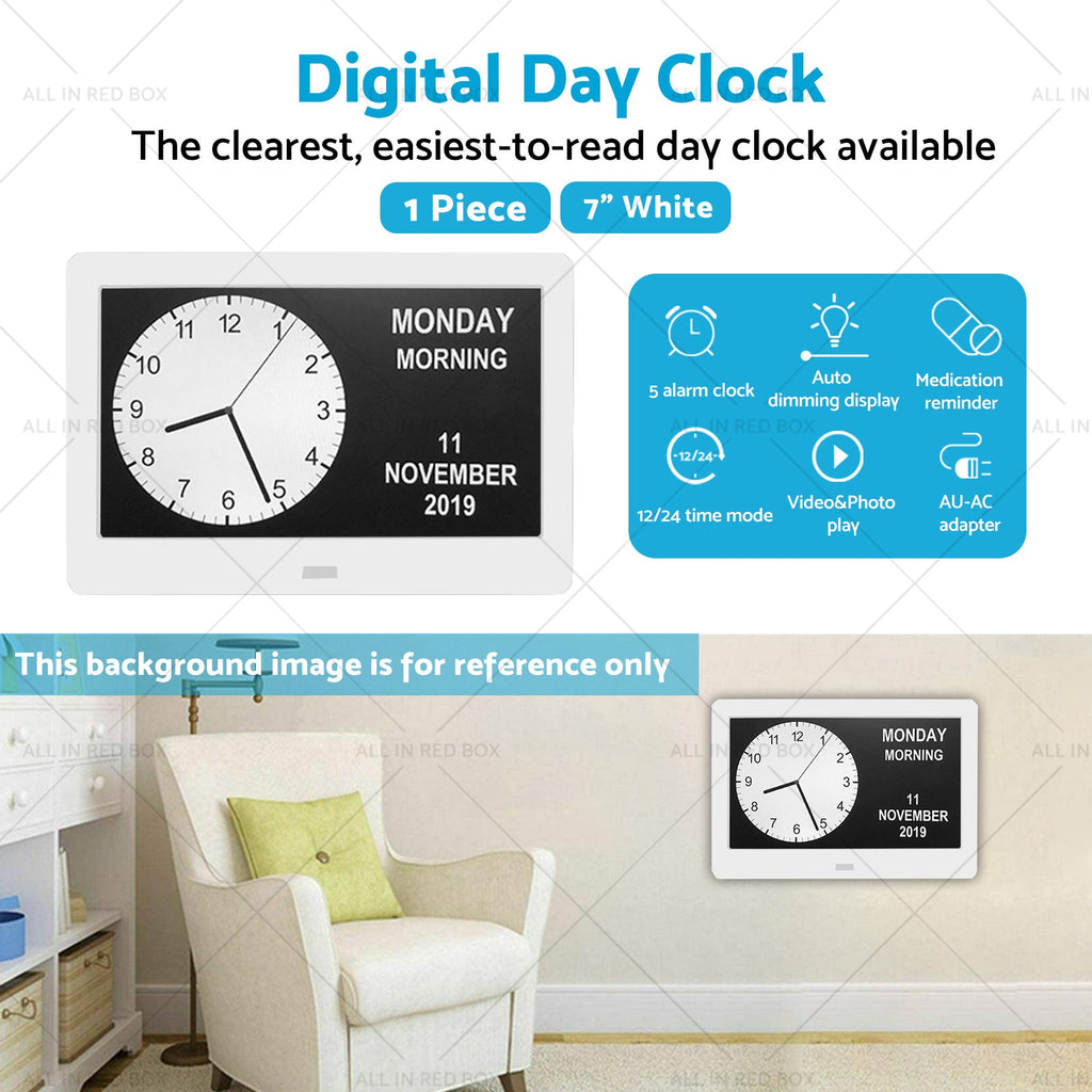 7  LED Large Digital Day Clock Calendar Dementia Date Week Month Year Time Wall