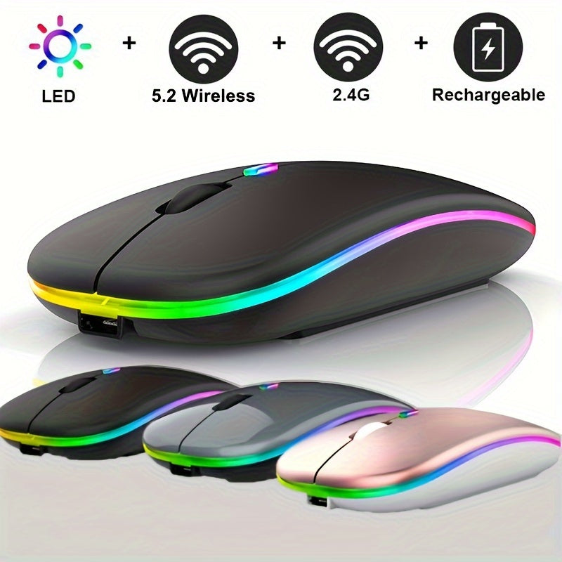 BalanceFit Rechargeable Wireless LED Mouse - Dual-Mode Wireless 5.2 & USB, Silent, Portable, Optical, Ambidextrous Design for Laptops/Desktops/Tablets, Windows 10 Compatible, Wireless Mouse for Laptop