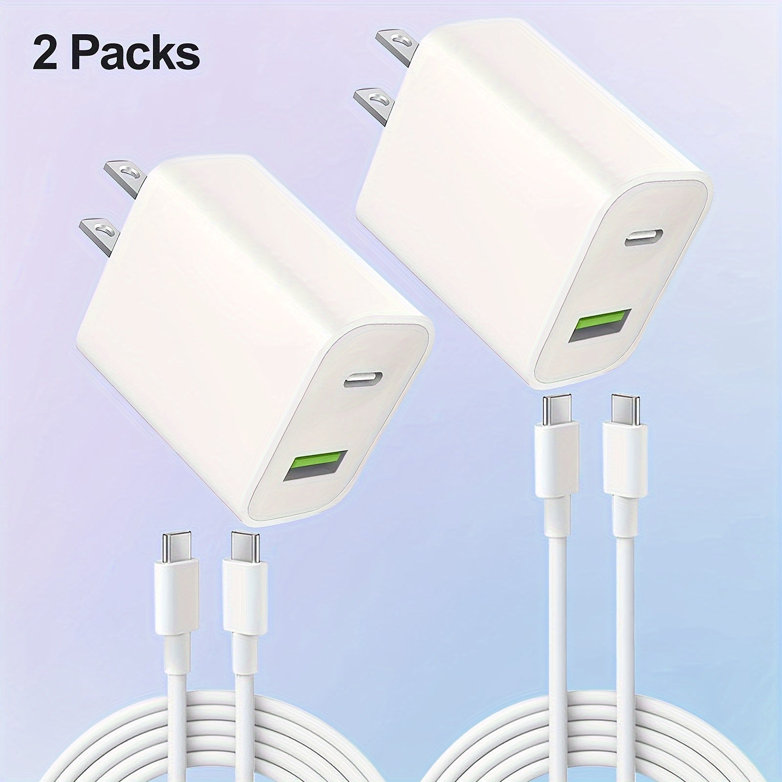 2pcs White Fast Charger For Iphone 20w Power Adapter Wall USB Type C Port Fast Plug Fast Charging With Data Cable Suitable For IPhone Tablet Mobile Phone And Other PD20W Fast Charging Head
