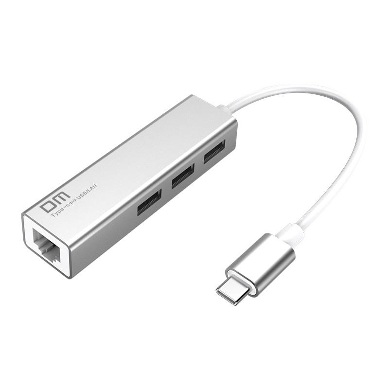 DM USB C to Ethernet  with Type C USB 2.0 HUB 3 Ports RJ45 Network Card Lan Adapter for Macbook USB-C Type