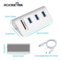 Rocketek USB HUB High Speed Aluminum 3 Port  Usb 3.0 Hubs/power Interfac with TF SD Card Reader for iMac MacBook Air Laptop