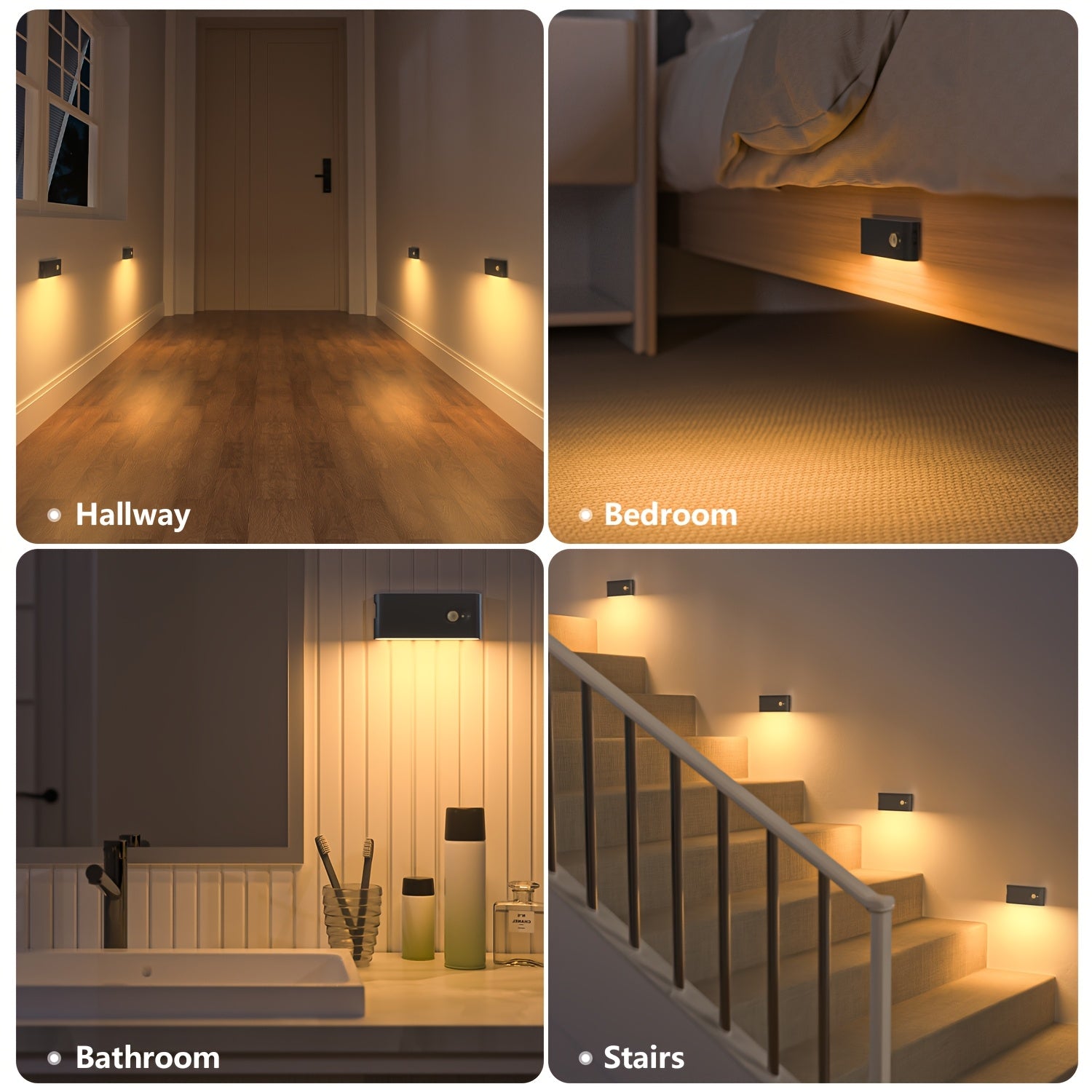 4/8pcs Motion Sensor Lights Indoor, Rechargeable Night Light Stick on Wall, 2700K & Type-C USB Rechargeable Stair Lights, Magnetic Lights for Wardrobe, Bathroom, Closet, Hallway, Toilet