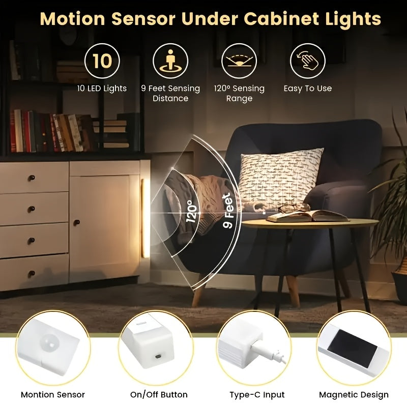 Battery Operated Under Cabinet Lights, Ultra-Bright Wireless Motion Sensor Light Indoor,2/6pcs Smart LED Motion Sensor Lights, Under-Cabinet Lighting, Magnetic Dimmable Closet Lights, Wireless Under Counter Lights For Kitche