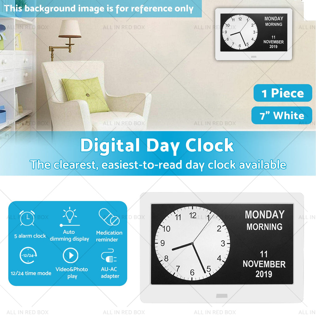 7  LED Large Digital Day Clock Calendar Dementia Date Week Month Year Time Wall