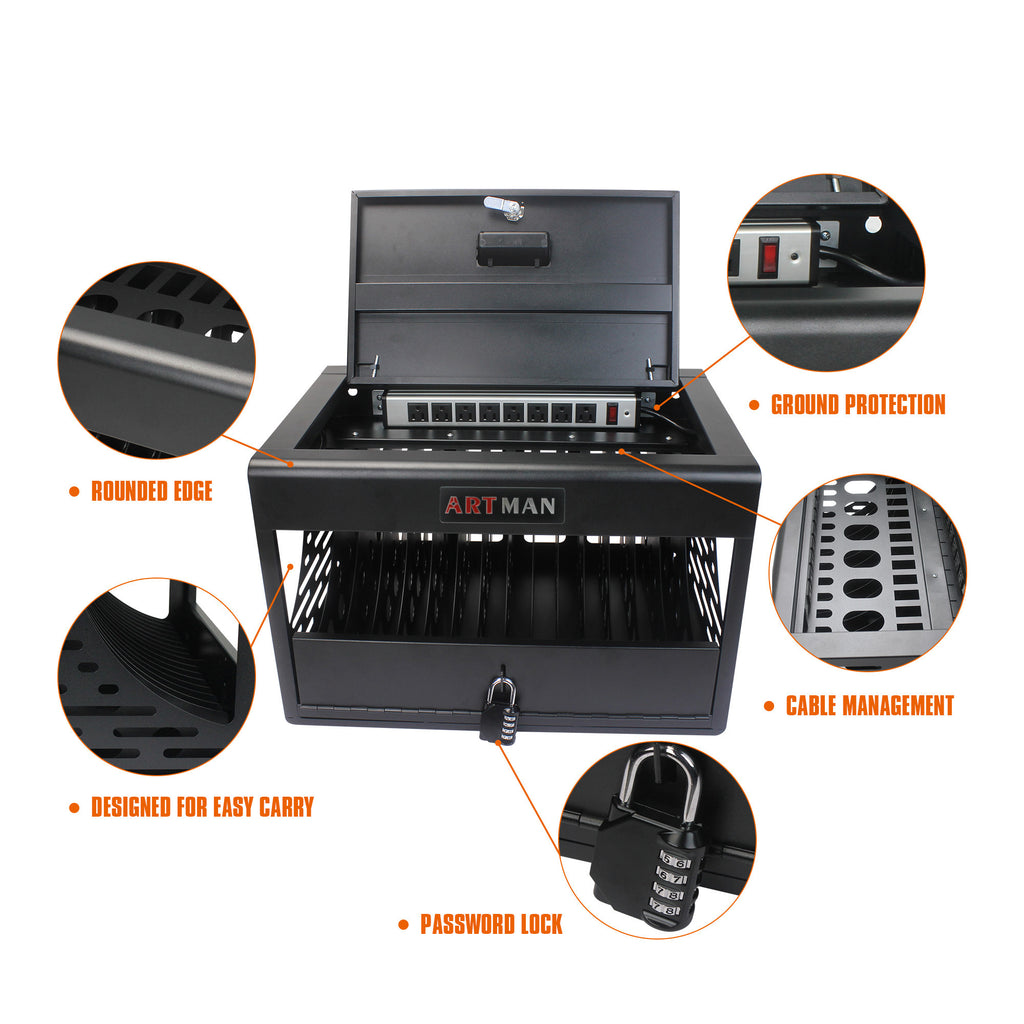 16 Bay Charging Cabinet for Laptop Chromebook Locking Charging Station-BLACK