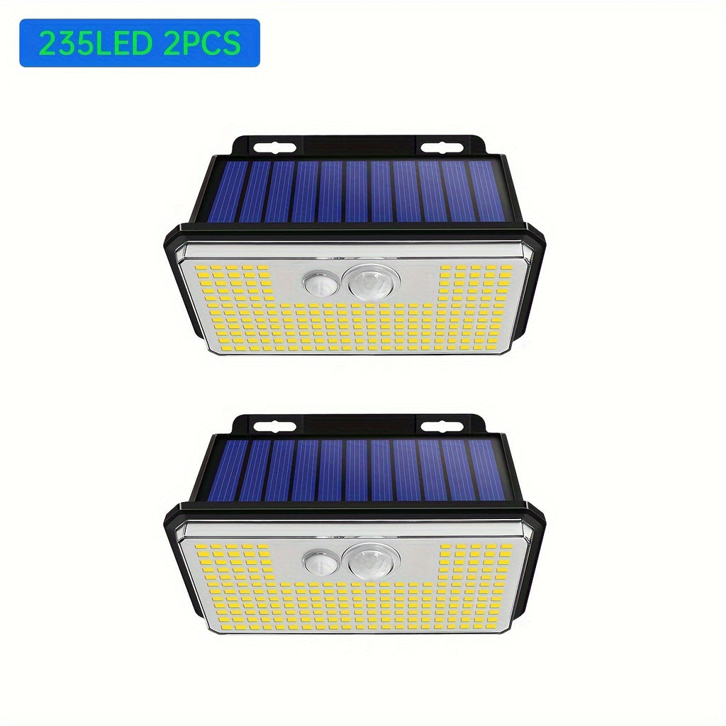 2 Pack 235led Solar Motion Sensor Lights Outdoor, 3 Modes Wireless Flood Light Solar Powered Security Lights For Outside Steps Yard Garden Fence Patio Wall