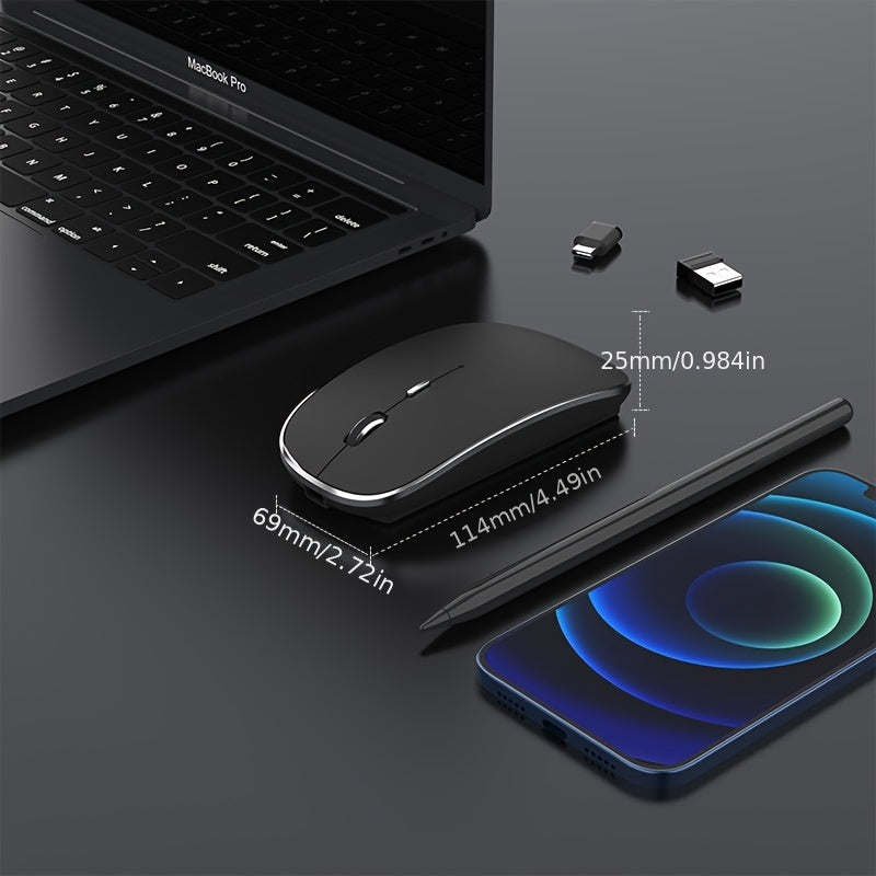 1pc Type-C Rechargeable Wireless Mouse with 2.4G Dual Receiver, Silent Operation, Durable Plastic Build, Long-Lasting Lithium Polymer Battery - Compatible with Multiple Devices