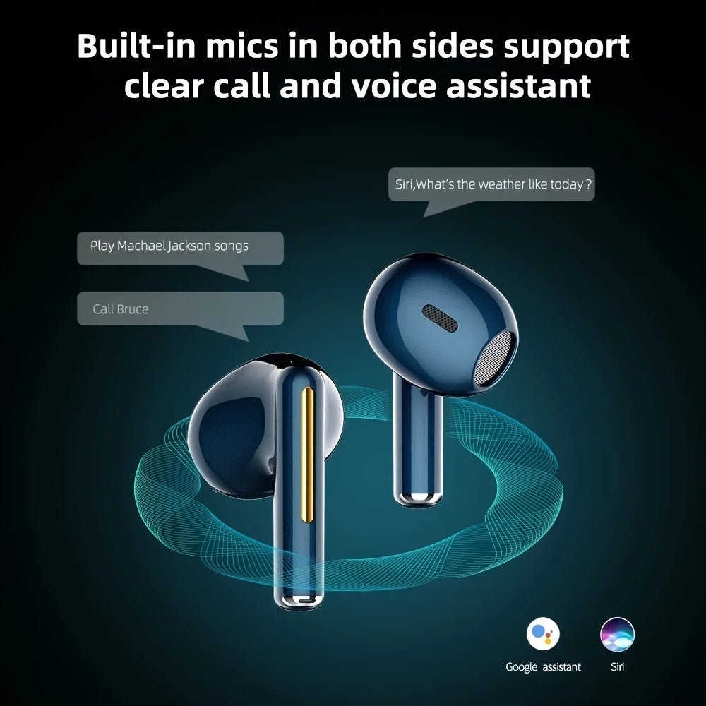 Wireless Earbuds with Volume Control, Semi-Open-Back Earphones with Condenser Microphone, Compatible with iPhone/Samsung/Android, HiFi Sound, ENC Noise Reduction, Long Battery Life, Rechargeable Lithium-Polymer, Ideal for Adu