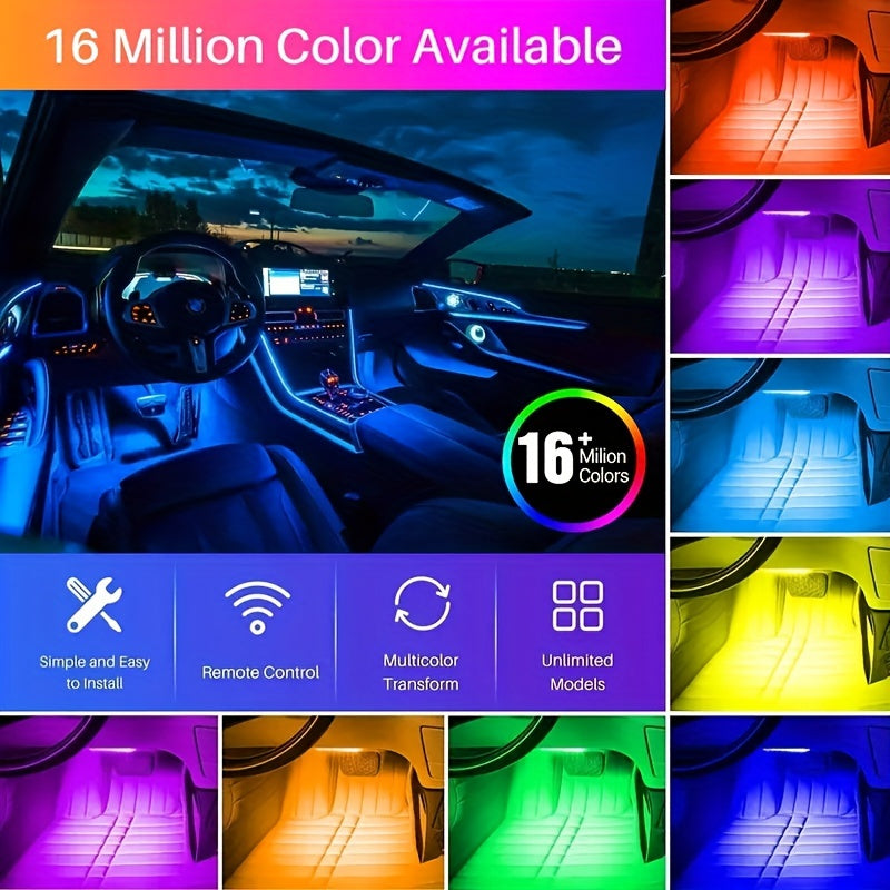 [RGB Car LED Lights] 4pcs RGB Car LED Light Strips - Universal Car LED Base Lights with APP, Music Mode, Wireless Remote Control - Car Decorative Light Strips for Camping, Travel, LED Christmas Light