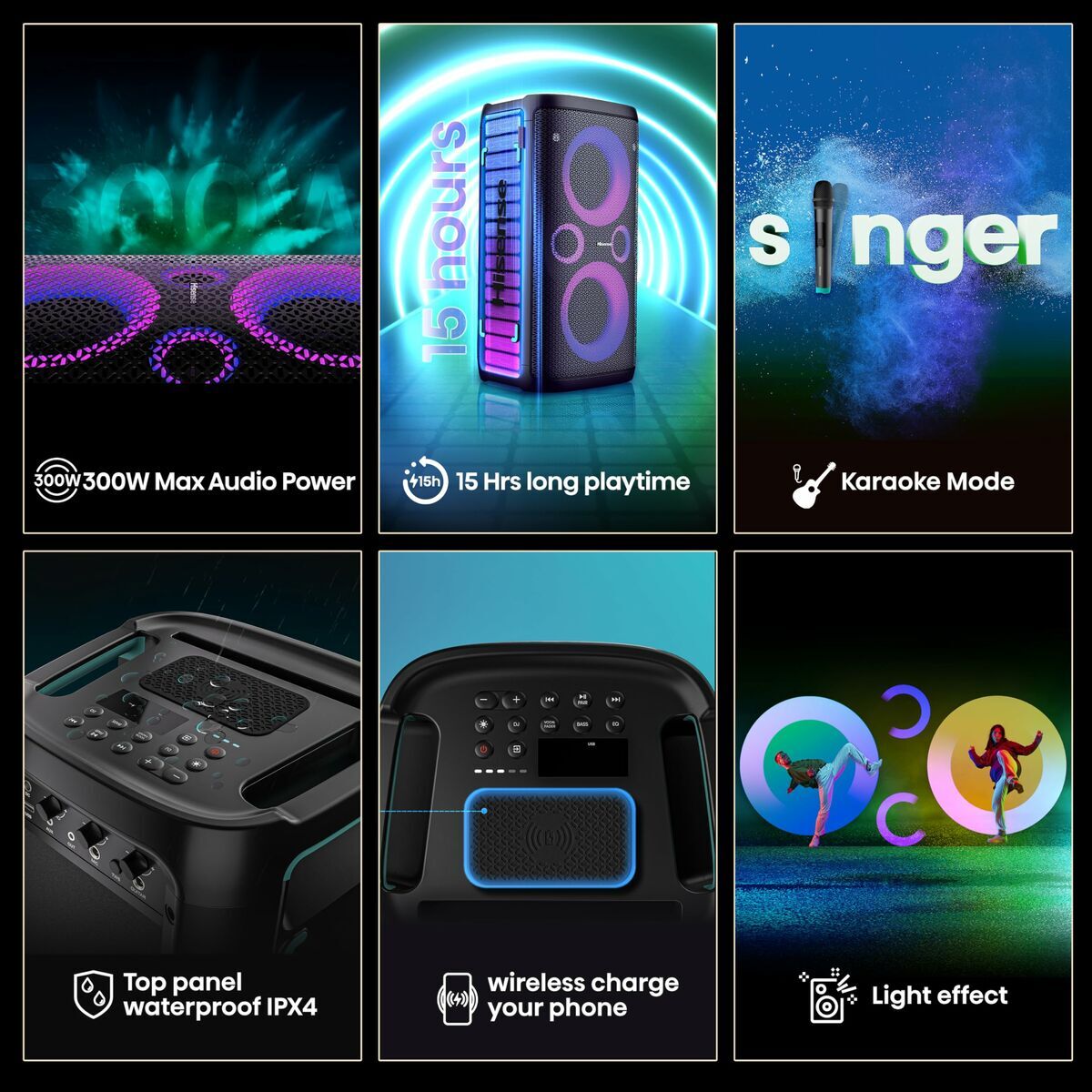 Portable Bluetooth Speakers Hisense PARTY STORM Black 300 W