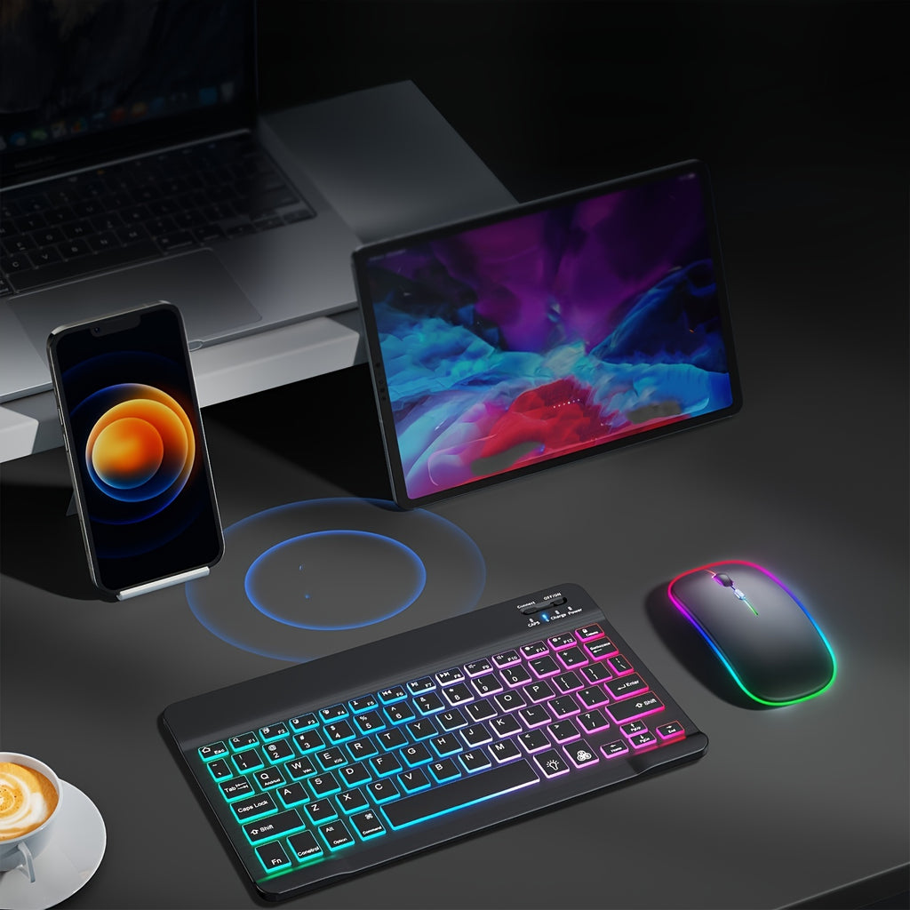 ELFO LARANJA Rainbow RGB Wireless Keyboard - Ergonomic, Rechargeable Wireless Keyboard for Tablets & Smartphones, Compatible with iOS 13+, for Android, Windows