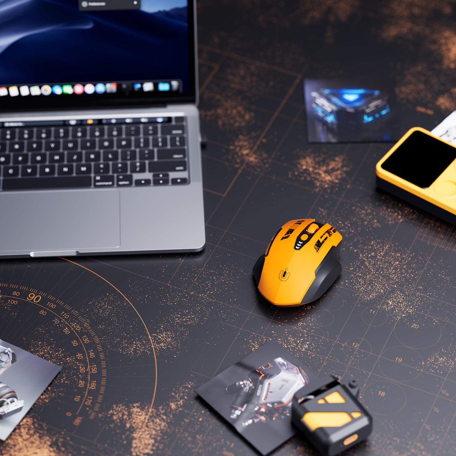 2.4G Wireless Optical Mouse with Rechargeable Battery, 4 DPI Levels, Visible Battery Display, USB Compatible for Laptop and PC - Yellow, Wireless Mouse for Laptop, Upgraded, Computer
