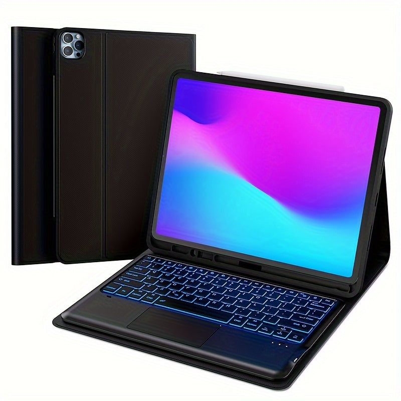 12.9" Case With Keyboard For IPad Pro (iPad Not Included) Keyboard With Trackpad 7 Color Backlit, Detachable Wireless Keyboard Compatible For IPad Pro 12.9 6th Generation 2023, 5th Gen, 4th Gen, 3rd Gen, Black