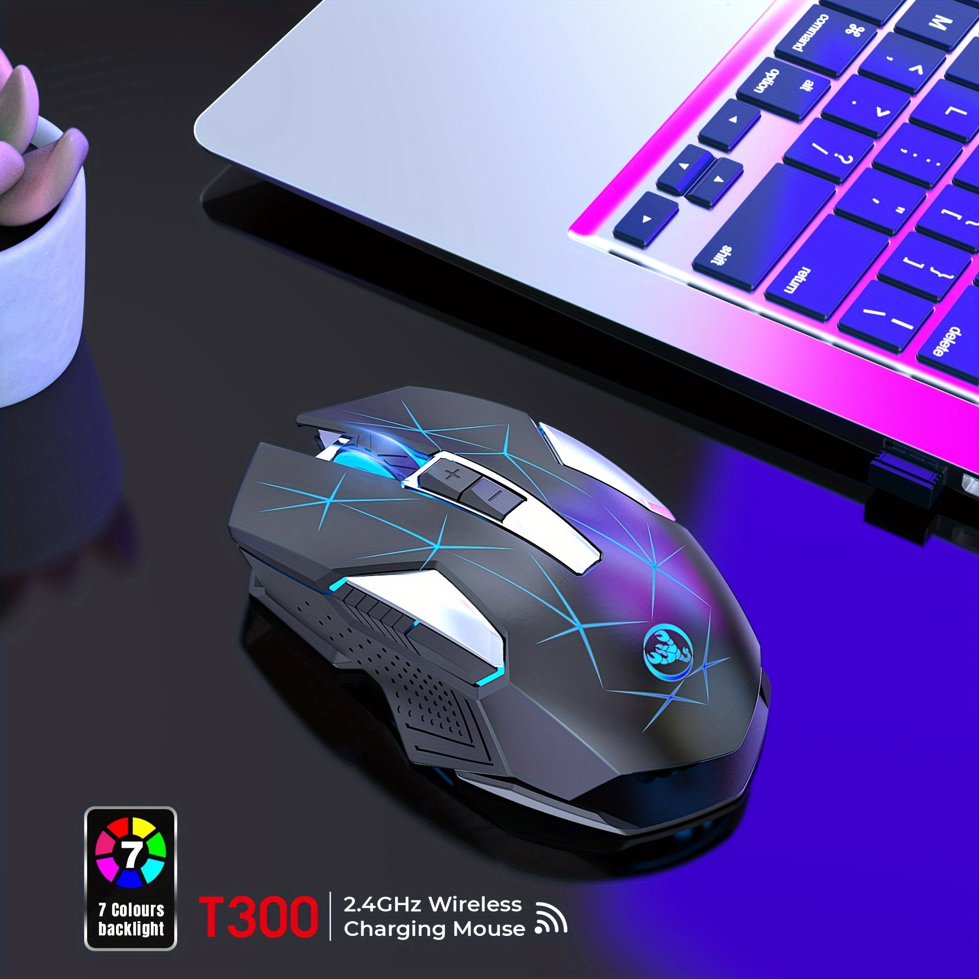HXSJ-T300 Wireless Mouse with Type-C Charging, 2.4G, Animal Print Design - Compatible with PCs, Laptops & Desktops