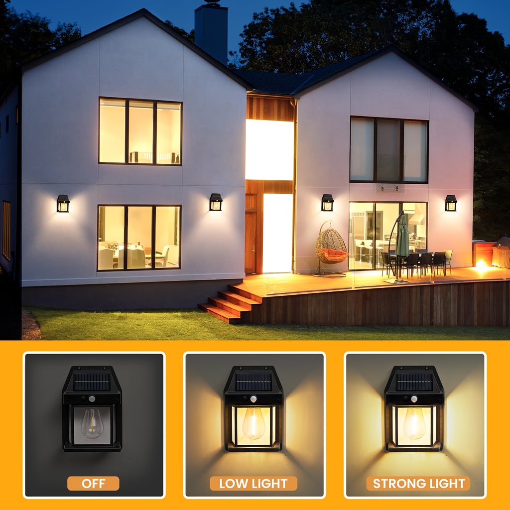 2pcs Solar Wall Lights Outdoor, Dusk to Dawn Motion Sensor Lights Waterproof, 2pcs Motion Sensor Solar Porch Lights with 3 Modes, for Patio, Garage, Shed, Solar Lights for Outside, Outdoor Solar Lights Waterproof, Garden Ligh