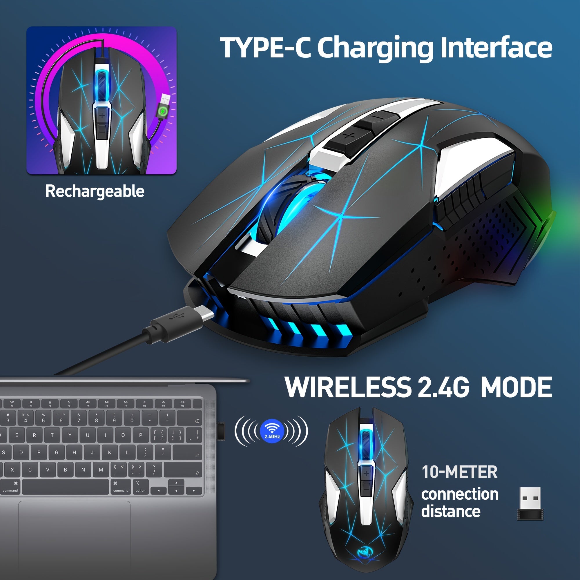 HXSJ-T300 Wireless Mouse with Type-C Charging, 2.4G, Animal Print Design - Compatible with PCs, Laptops & Desktops