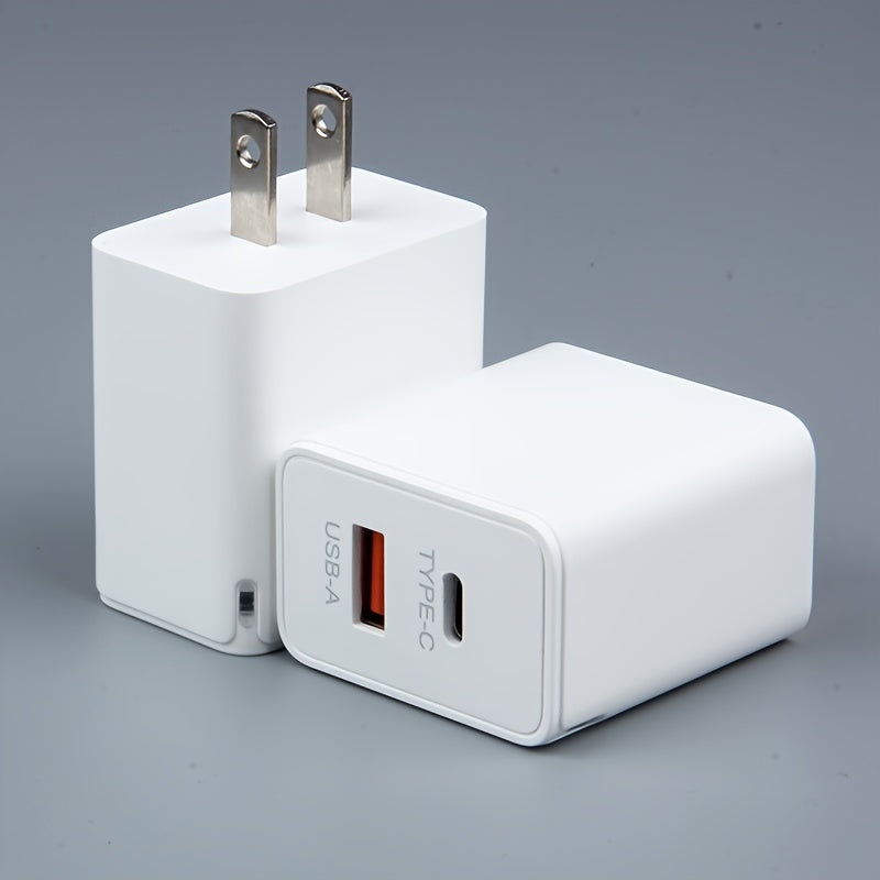 1pc/2pcs Fast Charger Total 20W Dual-port PD Adapter Wall USB Type C Port Plug Fast Charging Is Suitable For IPhone/Samsung/Android Mobile Phone Tablet And Other Charging Heads With Working Indicators