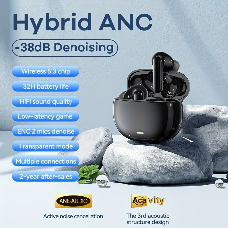 Wireless Earbuds Active Noise Cancelling Earphones, Wireless 5.2 With Microphone Charging Case, 30 Hours Playback Time, In Ear High Fidelity Stereo Earphones Suitable For IPhone Airpod Pro/Android
