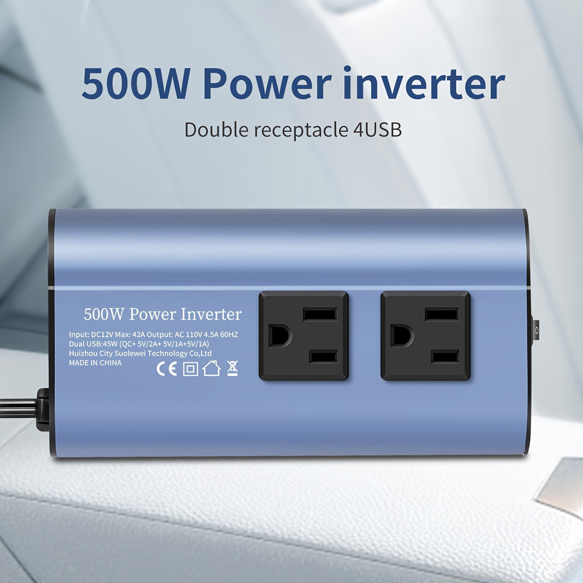Car Power Inverter Converter - 500W Peak, DC 12V to AC 110V, LCD Display, Dual AC Outlets, 4 USB Car Chargers, Suitable for Cars, Homes, Laptops, Trucks, US Plug Car