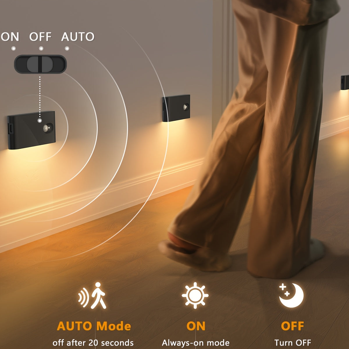 4/8pcs Motion Sensor Lights Indoor, Rechargeable Night Light Stick on Wall, 2700K & Type-C USB Rechargeable Stair Lights, Magnetic Lights for Wardrobe, Bathroom, Closet, Hallway, Toilet