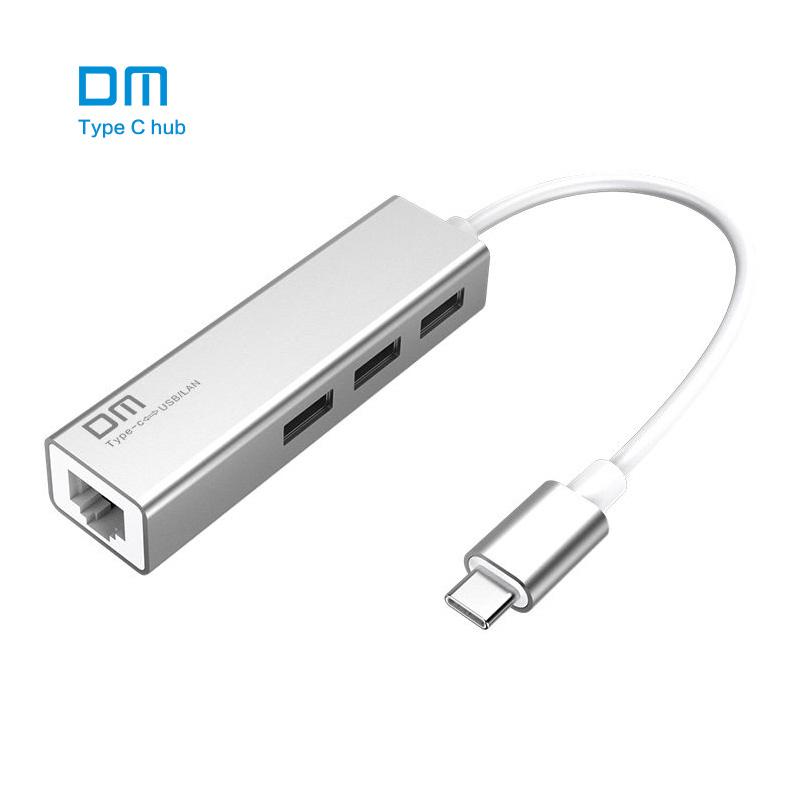 DM USB C to Ethernet  with Type C USB 2.0 HUB 3 Ports RJ45 Network Card Lan Adapter for Macbook USB-C Type