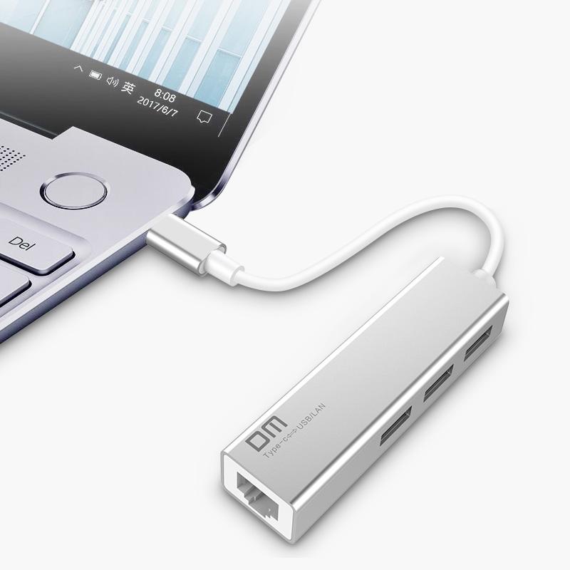DM USB C to Ethernet  with Type C USB 2.0 HUB 3 Ports RJ45 Network Card Lan Adapter for Macbook USB-C Type