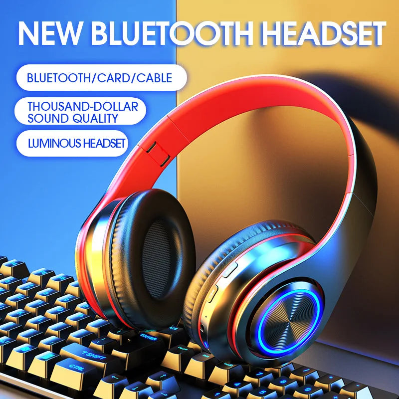 NNEOBA Wireless Bluetooth Headphone with Colorful Lights(Red)