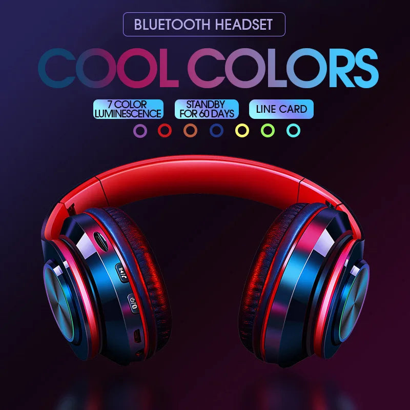 NNEOBA Wireless Bluetooth Headphone with Colorful Lights(Red)