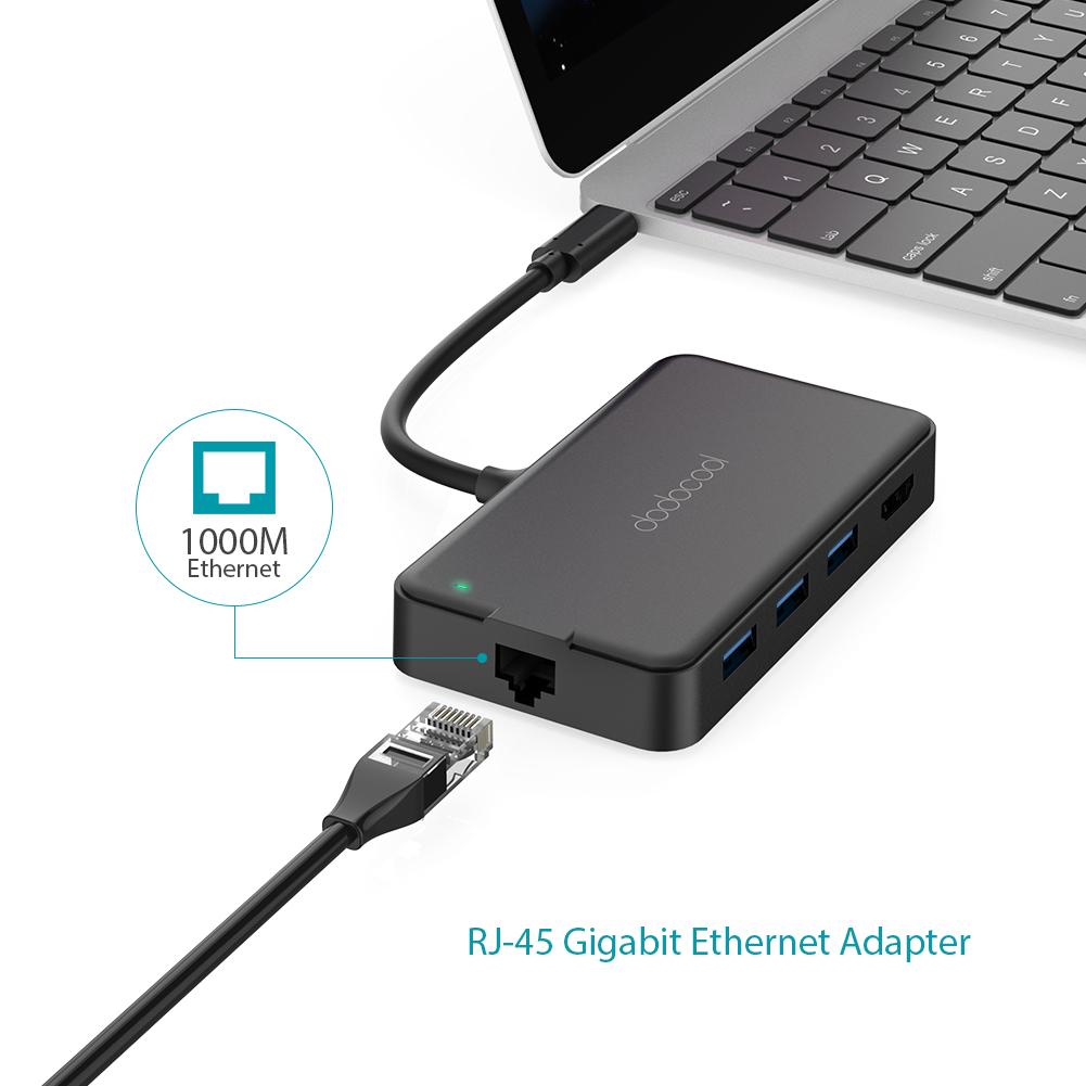 dodocool 6-in-1 USB Hub Multifunction USB-C Hub with Type-C PD 4K HD RJ45 Gigabit Ethernet USB 3.0  Splitter