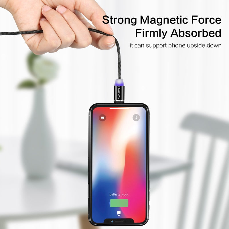FLOVEME 1M Magnetic Charge Cable , Micro USB Cable For iPhone XR XS Max X Magnet Charger USB Type C Cable LED Charging Wire Cord