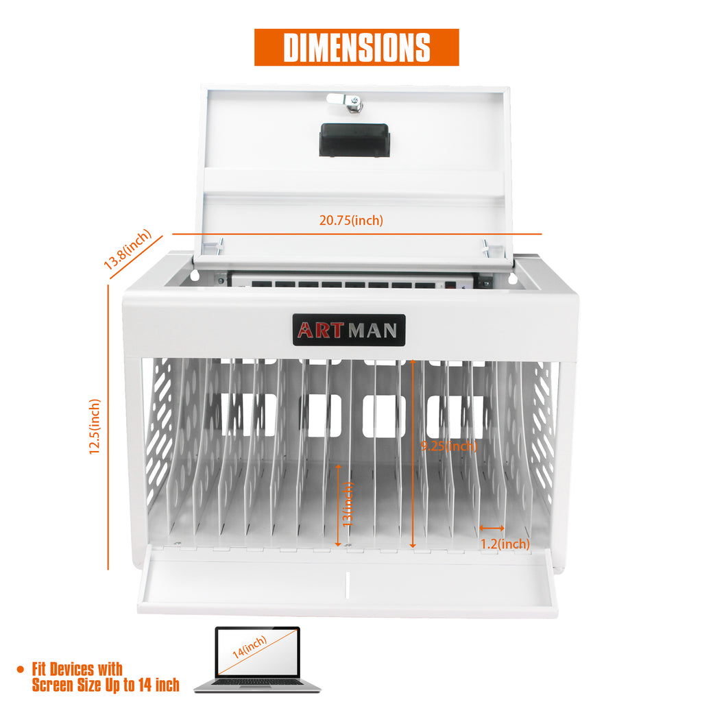 16 Bay Charging Cabinet for Laptop Chromebook Locking Charging Station-WHITE