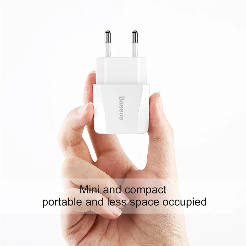 Baseus 5V 2.1A Dual USB Charger For Phone Fast Charging Charger Portable EU Plug Travel Adapter Wall charger