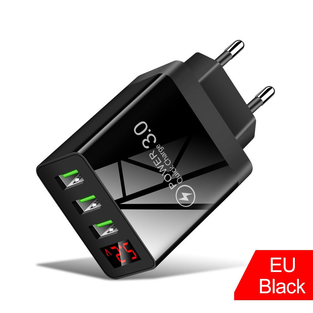 Digital display phone charger 3USB digital display screen fast charger, multi port USB charging head