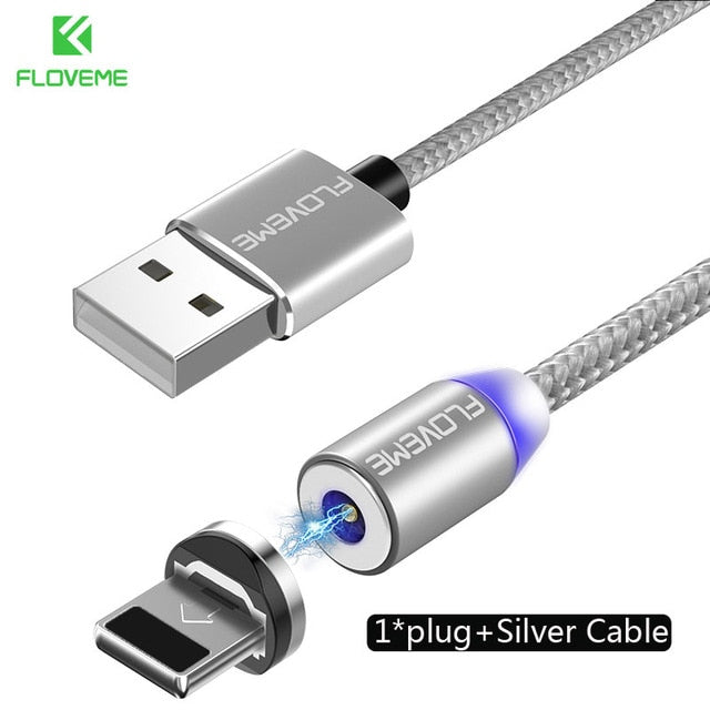 FLOVEME 1M Magnetic Charge Cable , Micro USB Cable For iPhone XR XS Max X Magnet Charger USB Type C Cable LED Charging Wire Cord